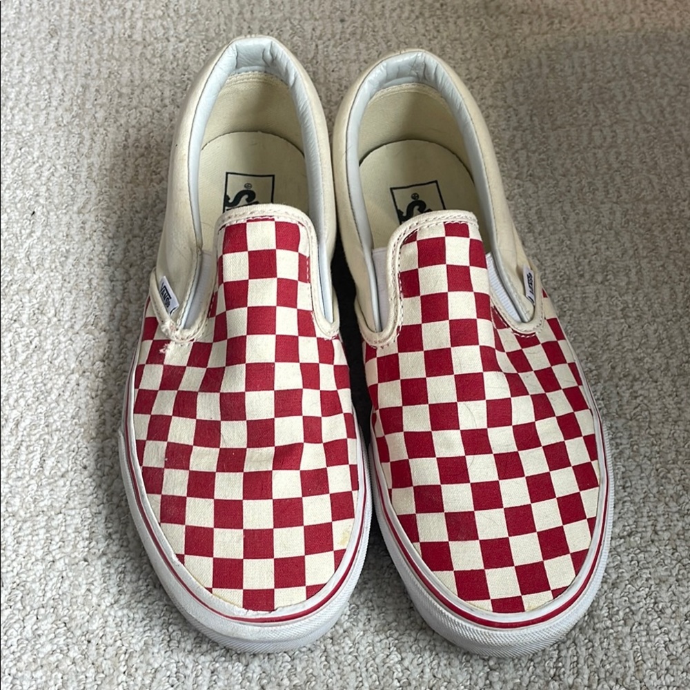 Vans Red and Cream Slip-On Skate Sneakers